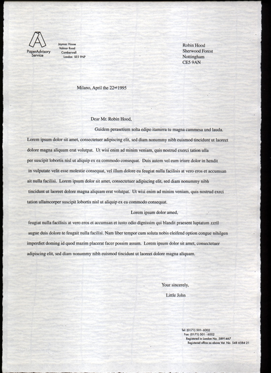 Marchio realizzato dagli studenti di Accademia per Paper Advisory Service nell'ambito del D&AD 1995.